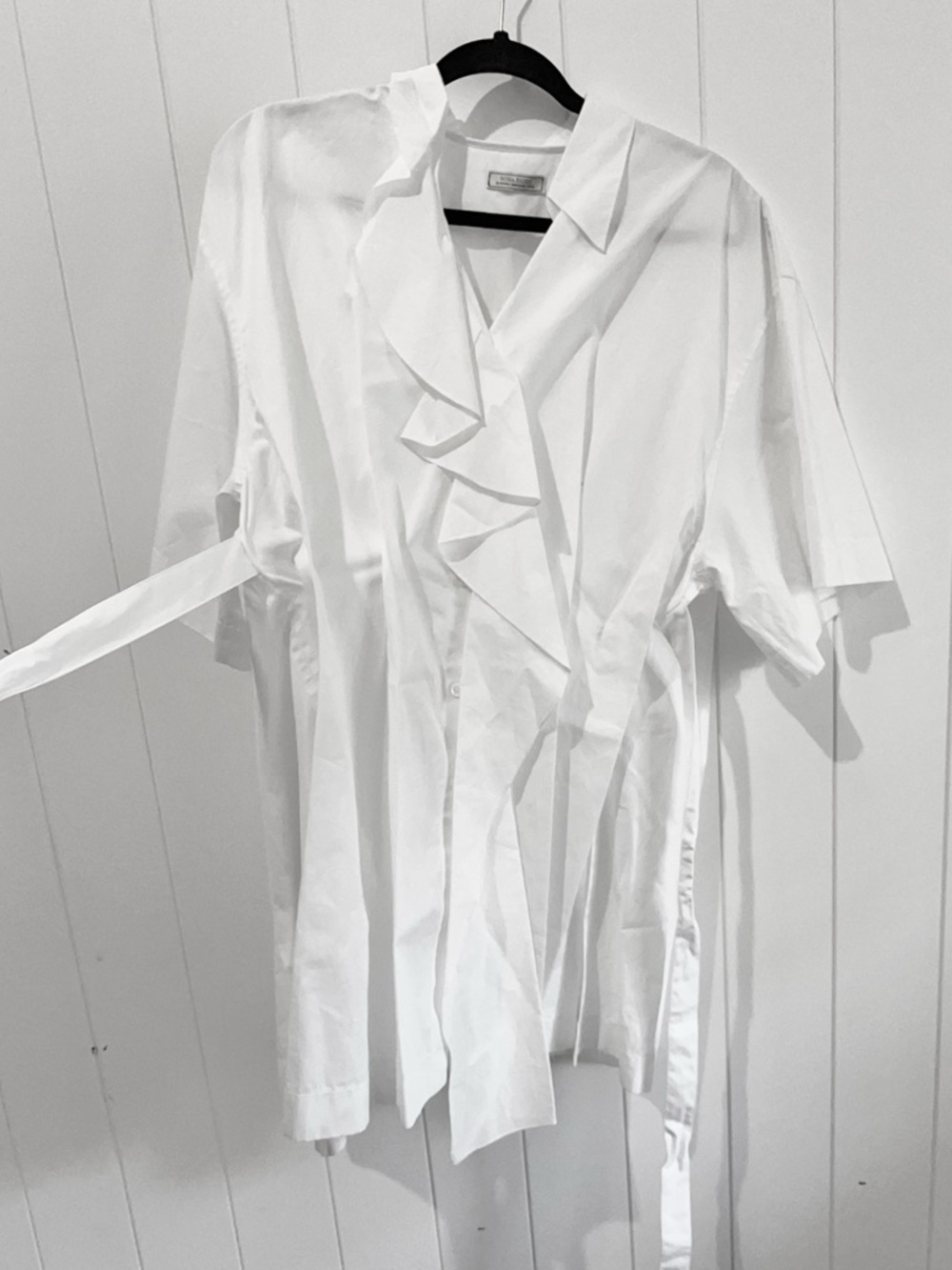 Nina Ricci NWOT Blouse Top  Ruffle Belted Unique Short Sleeves Size XL White